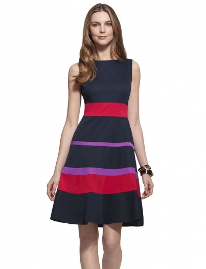 YACUN Women's Splice Stripe Color Block Fit and Flare